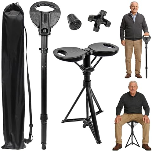 ALEVMOOM Upgraded Walking Cane with Seat, Capacity 440lbs Foldable Cane Chair for Adults, Portable Seats for Seniors, Easy Carry Stick for Hiking Traveling Camping (Black)
