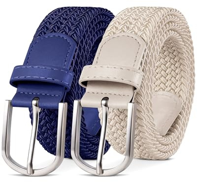 YOUCHAN Pack de 2 Cinturones Elásticos Trenzados Unisex 3.3 cm, Ajustables y Cómodos, para Hombre y Mujer, Múltiples Colores