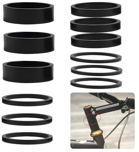 12 Stück Fahrrad Vorbau Spacer Set 1 1/8 zoll, Distanzscheiben für Ahead Steuersatz, Spacer 2/3/5/10 mm aus Aluminium, Lenker Abstandshalter Fahrrad für MTB, Rennrad, BMX