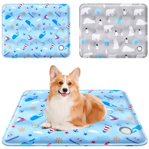 flintronic Kyldyna för hundar, 2 stycken svala kylkuddar med giftfri gel, för små medelstora husdjur, hundkylmatta självkylande, tvättbar för små och katter (40 x 50 cm blå/grå)