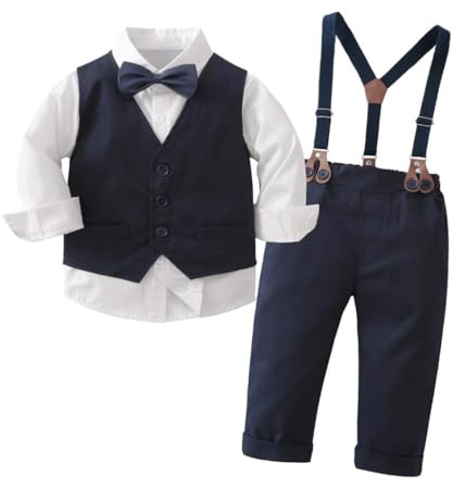 Lito Angels Deguisement Garcon Bebe Costume Mariage 4 Pieces Tenue Elegante pour Anniversaire Bapteme Fete Taille 86 (12-18 Mois) Bleu Marine