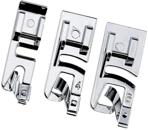 Set di 3 piedini per macchina da cucire con orlo arrotolato stretto, 3/4/6 mm, design a scatto per Singer, Brother, Babylock, Euro-Pro, Kenmore, White, Juki, New Home, Simplicity, Elna