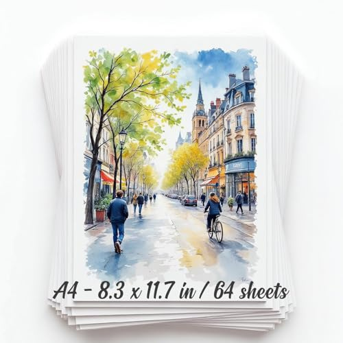 64 ark akvarellpappersblock – A4 21 x 29,7 cm – akvarellpapper 140 lb/300 gsm – 100 % bomullsmassa – konsttillbehör för barn och vuxna – för målning, konstnärsskiss, staffli, lös teckning