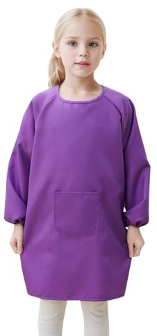 Long Sleeve Shirt Girls Tops Boys Shirt Kids Art Coat Apron with Pocket for Kids Artist Painting Aprons Smock with Long Sleeves, purple, 4-8 Jahre