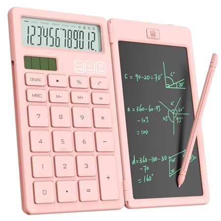Calculatrice Pliable 2 en 1 ROATEE avec Tablette d'écriture LCD effaçable,écran Large HD 12 Bits,Double Alimentation Solaire Rechargeable,idéale pour Les étudiants et Le Bureau