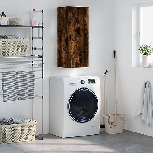 Hoopleep Smoking Wall Cabinet, 34.5 x 34 x 90 cm, Wooden Cabinet with Door, Versatile Storage Space for Bedroom, Living Room, Office, Durable Furniture