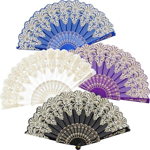 Bikasun 4 Piezas Abanico Mano Plegables, abanico de verano para mujer, abanicos de mano para regalos de cumpleaños, baile, bar, cosplay, boda, fiesta, Graduación Paredes Decoración