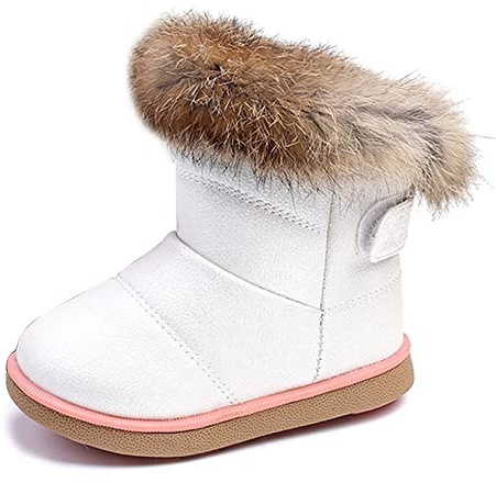 KVbabby Bambine e Ragazze Carino Stivali da Neve Morbide Fodera calda Stivali Scarpe di Cotone Piatto Pelliccia Stivali,bianco,25 EU = produttore 26