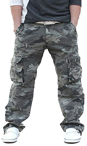 Homme Adultes Combat Pantalons Treillis Militaire Cargo Pantalon de Travail Multi Poches Coton Camouflage en Vrac Loisir Gris 28