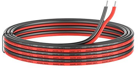 0.52mm² 20AWG Silicone Filo 2 Conduttore Parallelo 20metri[10M Nero 10M Rosso] Hook Up Cavo Elettrico in rame senza ossigeno ad Alta Temperatura Resistente