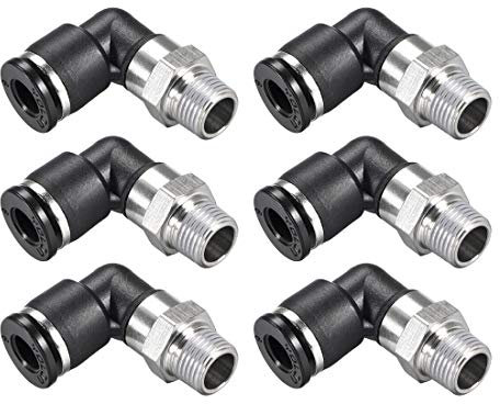 sourcing map Push to Connect Tube Fitting Male Elbow 6mm Tube OD X 1/8 NPT Thread Pneumatic Air Push Fit Lock Fitting 6pcs