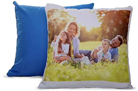 PrintedGift cuscino personalizzato con foto e testo, federa in cotone con imbottitura inclusa, 40 × 40 cm