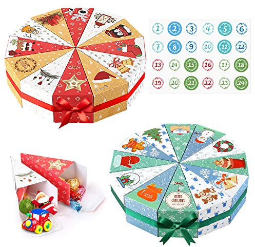 Kesote Adventskalender zum Befüllen 24 Boxen 2 x 12 Tage Weihnachtsadventskalender Schachteln Weihnachten Kisten Kinder Geschenkboxen Dreieck Karton mit