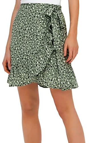 ONLY Damen ONLOLIVIA WRAP Rock WVN NOOS, Hedge Green/AOP: Hella Graphic, Größe M