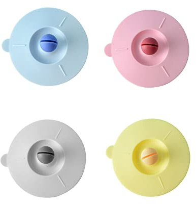 Lot de 4 couvercles de tasse en silicone de qualité alimentaire hermétiques avec porte-cuillère pour café et thé Couleurs vives mélangées 10 cm