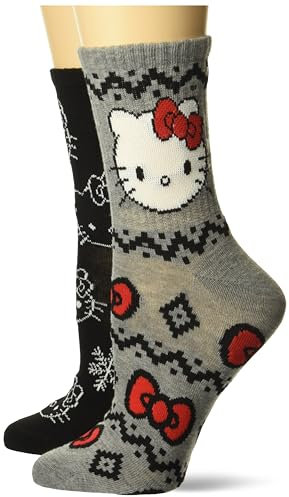 Hello Kitty Damen Holiday 2er-Pack Mid Crew Lässige Socke, Grau Sortiert, 42-44.5 EU