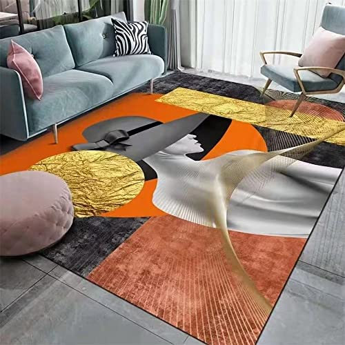 Kunsen Teppich Schlafzimmer gemütliche deko Orange graue Kunst Designer Teppich rechteckig langlebig küchenteppich antirutsch 80X160CM