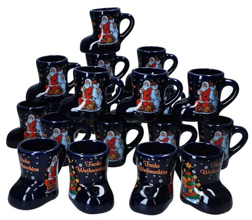 MamboCat Lot de 20 bottes de vin chaud bleu foncé avec anse I 200 ml calibré I Gobelets à vin chaud avec décoration de Noël et inscription pour 20 personnes I Tasse en céramique pour thé, lait de
