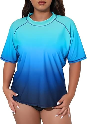 Halcurt UV Shirt Damen Rash Guard Kurzarm UPF 50+ Sonnenschutz Badeshirt Bademode Schnell Trocknender Schwimmshirt Große Größen 1X