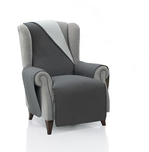 FAVERTI® Gepolsterter Sesselüberwurf für 1-Sitzer - 55 cm (Sitzfläche) | Modell REQUENA | Grau OSC-Hellgrau wendbar | Schoner kompatibel mit Relax- und Ohrensesseln | waschbares Segeltuch |