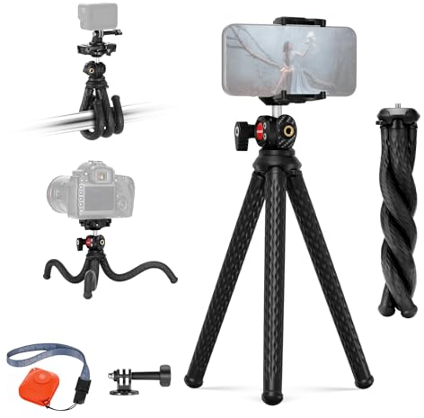 NEEWER Trípode Flexible con Remoto, Mini Cámara Teléfono Trípode con Soporte para Teléfono Oculto y Adaptador Cámara Acción Compatible con iPhone GoPro Hero 13 12 11 10 dji Insta360 Samsung, TP34
