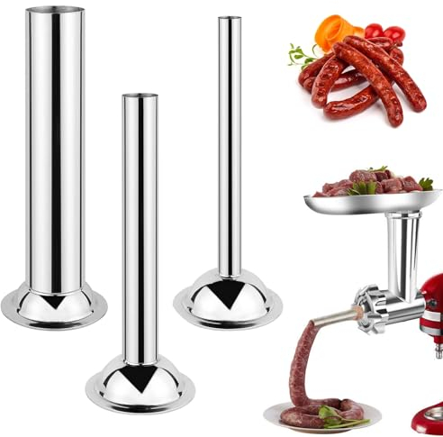 Vueinrg Lot de 3 Entonnoir Saucisse en Acier Inoxydable Ø12/19/32 mm Poussoir Saucisses, Poussoir a Saucisse,Tube de Saucisse pour Hachoir à Viande Taille 5