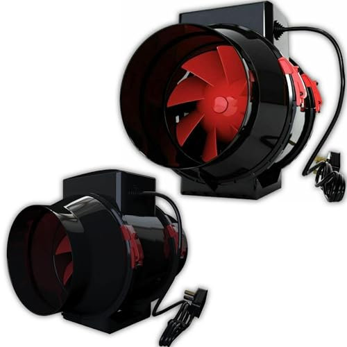 POWERSTAR ELECTRICALS Powerful Inline Extractor Fan – Mixed Flow Duct Ventilation for Hydroponics, Grow Rooms & HVAC – Black & Red (4 Inches 100MM)
