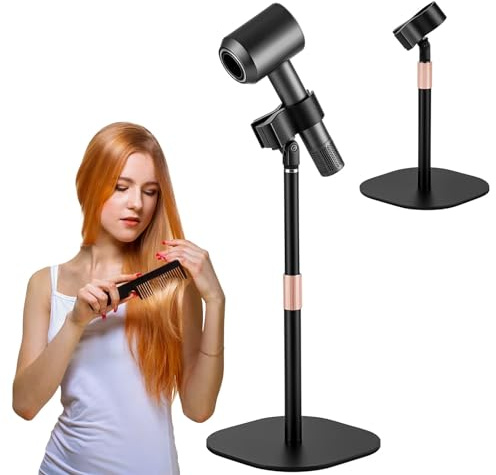 Soporte para secador de pelo, manos libres, giratorio 360 grados, altura ajustable, duradero y compatible con el 99% de los secadores.