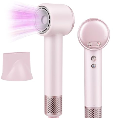 Hair Dryer 200 Million Negative Ionic Hairdryer,3 Speed 4 Heat Setting,110, 000 RPM High Speed Brushless Motor Blow Dryer，with Magnetic Nozzle，51dB Low Noise Travel Hairdryers for Women and Men (Pink)