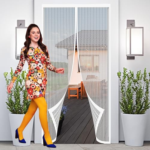 Zanzariera per Porta con Telaio in Alluminio 220 x 234 cm Traspirante Tenda Zanzariera Porta Finestra Cortile per Porte Finestre Tenda, Bianco