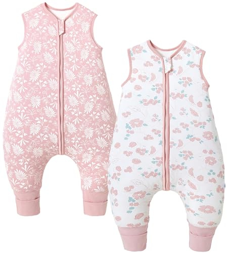 Chilsuessy Toddler Sleep Sack with Feet 3-4 T, 2.5 TOG Cotton Baby Wearable Blanket with Legs, Winter Sleep Bag Walker with 2-Way Zipper, Floral