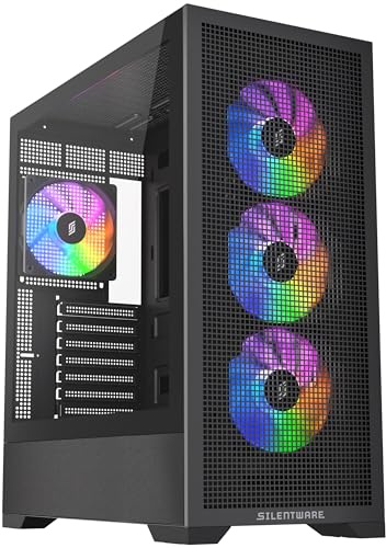 Core 100 A-RGB Black Midi Tower PC-Gehäuse, Gehärtetes Glas-Seitenfenster, 4X 120mm PWM RGB Lüfter, Mesh-Front, Maximaler Airflow, ATX/mATX/ITX, 360 mm Radiatoren, USB 3.0