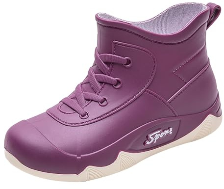 Stivali di gomma corti da donna, vestibilità ampia, impermeabili, da donna, senza lacci, da giardino, leggeri, con suola antiscivolo, stile sportivo, scarpe da pioggia per giornate di pioggia, Viola