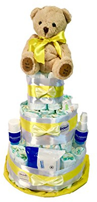 Gâteau à couches MUSTELA Jaune (taille 2 (3-6 kg)) by MomentosGourmet Ajoutez votre dédicace personnalisée. Cadeau pour bébé très pratique. Panier bébé nouveau-né