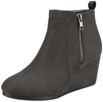 DREAM PAIRS Women's Suede Low Wedges Ankle Boots,Grey/Suede,9.5