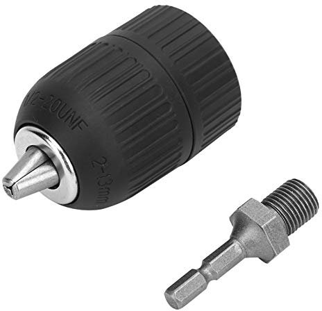 Mandrino Autoserrante in Plastica2-13mm 1/2-20UNF con Adattatore Mandrino 1/2 + 1/4 Biella Esagonale per Conversione Avvitatori a Impulsi