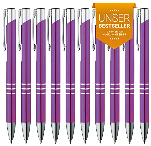 GIMEI® Penne a sfera viola | confezione da 10 penne viola, penne particolari per una scrittura facile e fluida, penna a sfera elegante, penna viola, | Penne a scatto con inchiostro blu