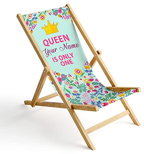 Ferocity Personalisierbarer Holz-Liegestuhl Klappbar Klappliegestuhl Sonnenliege Strandstuhl Wechselbezug Motiv Königin [119]
