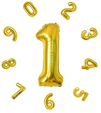 40 Number Balloons,Helium Number 1 Balloons Birthday,Self Inflating Number Balloons,Foil Balloon for Birthday Party,New Year Decoration,Anniversary Decoration,Company Celebration (Gold #1)