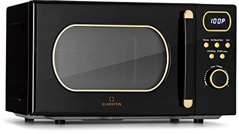 Klarstein Horno Microondas de Encimera Compacto, Potencia de 800w, con Grill, Acero Inoxidable, 20 l. Microondas Digital Inteligente, Placa de Descongelación, Bajo Consumo