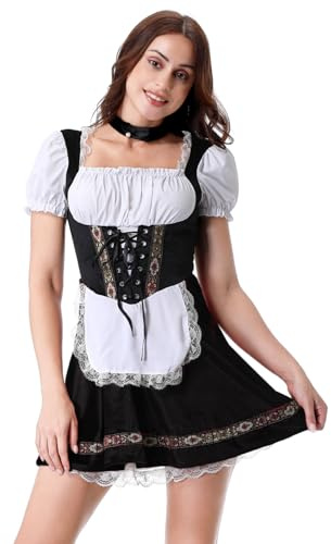 GRAJTCIN Oktoberfest-kostym, sammet tysk bayersk klänning för halloween karneval, Svart, M