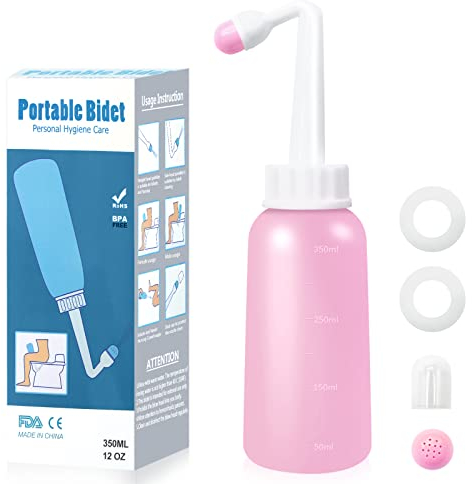 RUFCRIL Mini-Peri-Flasche, 350 ml, tragbares Reisebidet mit extra Ring, TPE-Material für hohe Temperaturbeständigkeit, unverzichtbar für die postpartale Perinealpflege, Hämorrhoidenbehandlung, Rosa