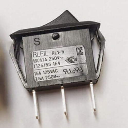 16A 250VAC T125/55 3-Pin 3 Positions Black Button Rocker Switch RLEIL RL1-5