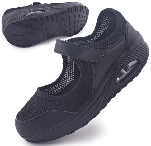 Git-up Zapatos Cómodos para Caminar para Mujeres con Correa Ajustable, Zapatos de Enfermería Casuales de Malla Transpirable Zapatillas Ligeras de Cojín de Aire 699, Negro 38