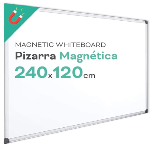 Pizarra Magnética Blanca, Pizarra Marco de Aluminio, Superficie Lisa Fácil de Borrar, Pizarra para Tomar Notas, Dibujar, Enseñar u Organizar, Herramienta para Oficina y Escuela - Ofituria (240x120)