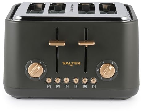 Salter Pebble 4 Slice Toaster – Wide Slot Bread Toaster with High Lift Eject, 6 Browning Levels, Self-Centring Slots, Removable Crumb Tray, Defrost/Reheat/Cancel, Charcoal