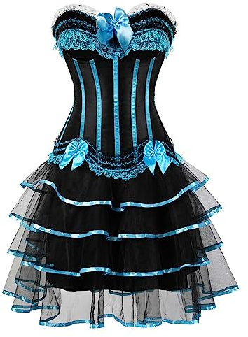 Women's Sexy Gothic Lace up Boned Vintage Corset and Bustiers Dress with Skirt Plus Size Burlesque Moulin Rouge Lolita Fancy Dress Costume Outfit Corset Dress Sale Clearance