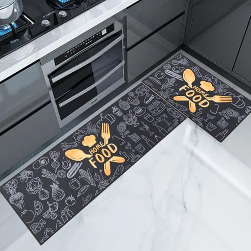 7VSTOHS Juego de Alfombras de Cocina Antideslizantes de 2 Piezas, Alfombra de Cocina para Piso, Impermeable para Aceite Cocina, Baño, Sala de Estar, 43x75+43x120cm