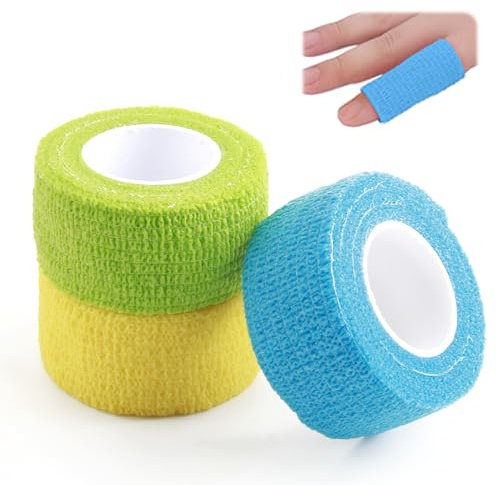 3 Rolls Cohesive Finger Tape Self Adherent Cohesive Bandages Pet Vet Wrap Multifunctional Breathable Elastic Athletic Tape for Protect Finger Wrist Protective Furniture 2.5cm x 4.5m (3 Color)
