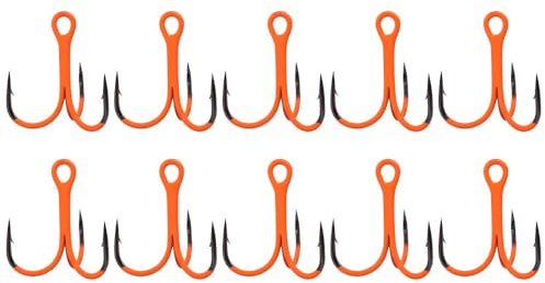 Drillingshaken zum Angeln, 10 Stück Treble Angelhaken aus Kohlenstoffstahl mit Widerhakendesign für Süßwasser und Salzwasser